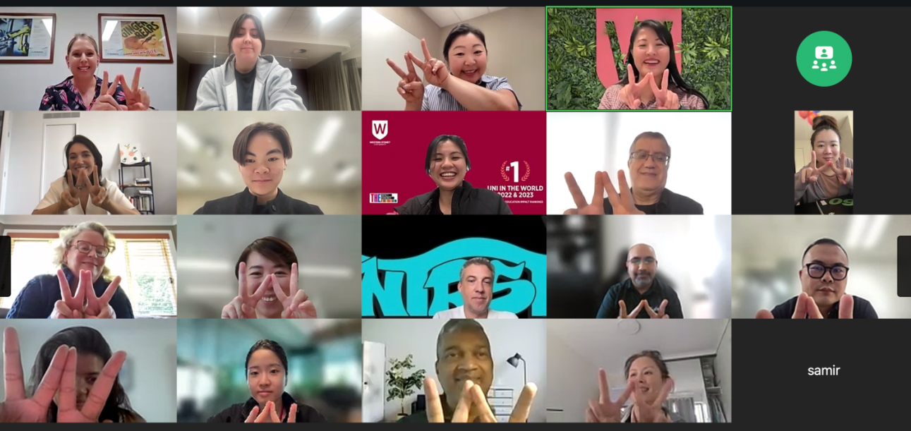 Participants on a group video call during Lucy Lin's Impact Sprint workshop