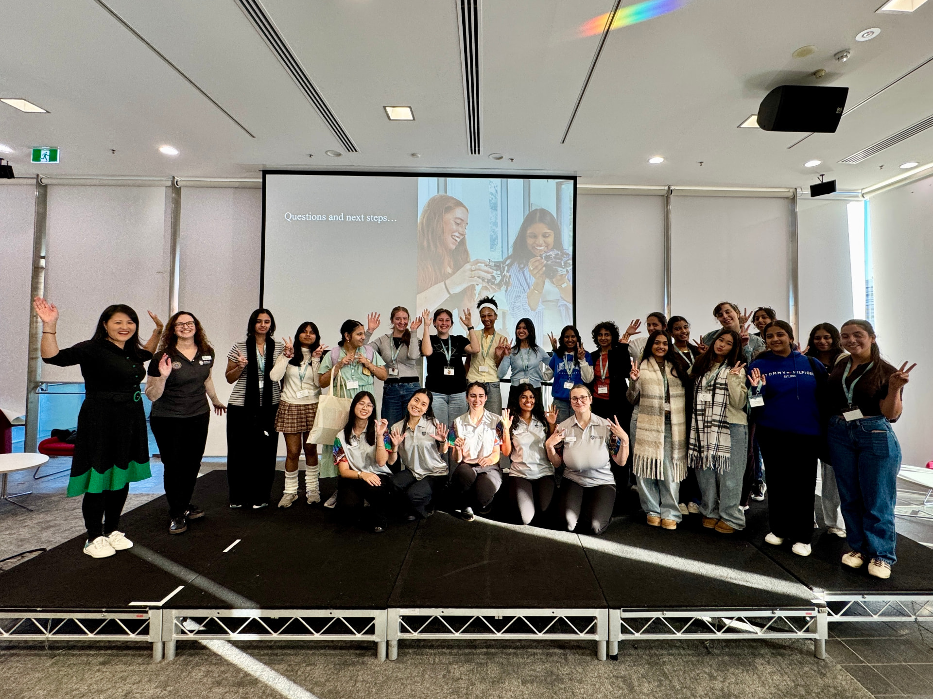 Lucy Lin with a group of students at the Strengths to STEM workshop
